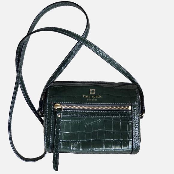 Kate Spade Looloo Perri Lane Dark Green Crocodile Embossed Leather Crossbody - Picture 1 of 12